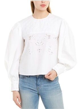 ISABEL MARANT ÉTOILE Wona Embroidered Cotton-poplin Blouse In White Size EU36
